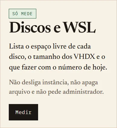 Ficha da ação Discos e WSL