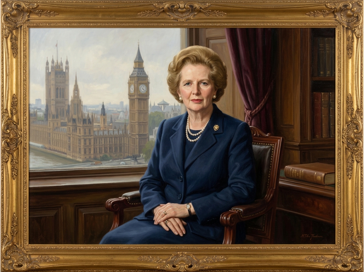 Retrato a óleo de Margaret Thatcher no Parlamento Britânico